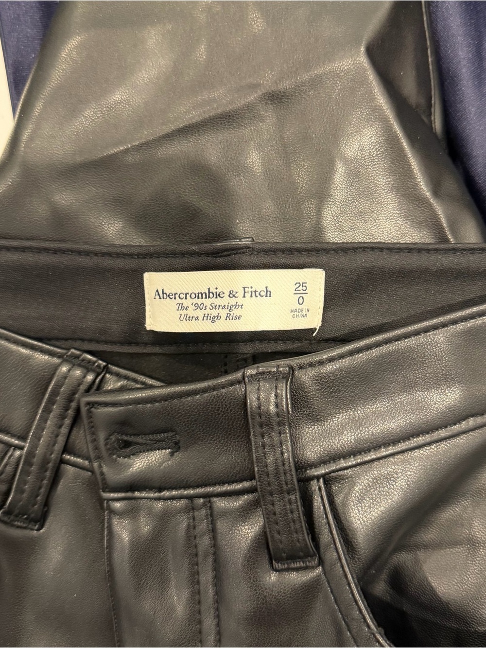 Abercrombie & Fitch Women’s 90’s Straight Ultra High Rise Black Leather Pants